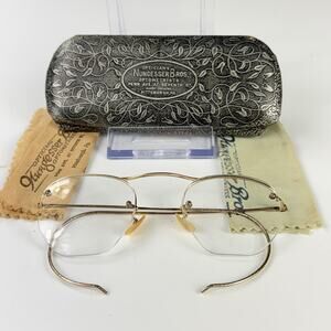 Vintage Shuron 1/10 12K GF Gold Half Rim Mens Nungesser Bros Eyeglasses Case